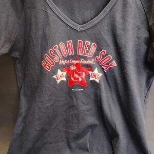 Boston Red Sox Navy V-Neck Tee with Red & White Graphic
